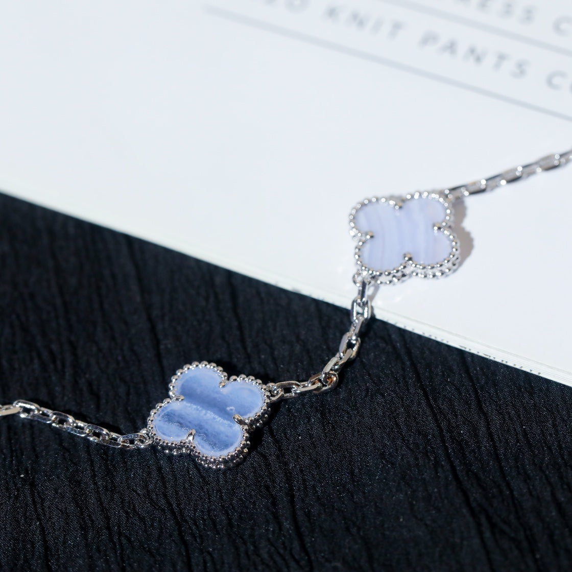 Van Cleef & Arpels CLOVER 5 MOTIF SILVER CHALCEDONY BRACELET