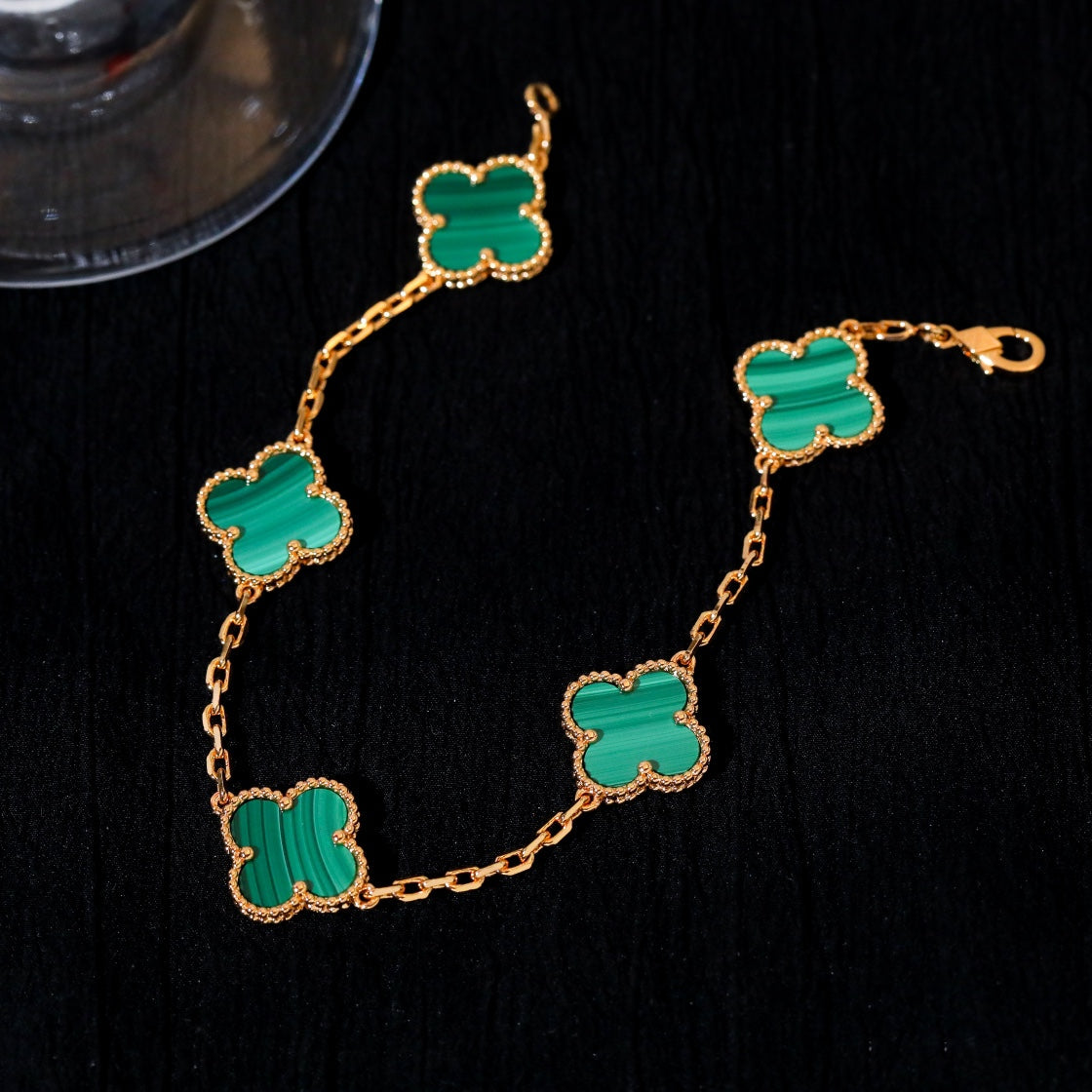 Van Cleef & Arpels CLOVER 5 MOTIF MALACHITE PINK GOLD BRACELET