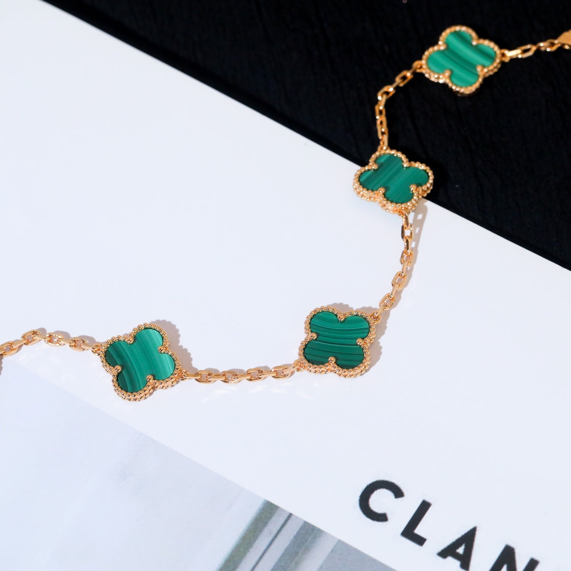 Van Cleef & Arpels CLOVER 5 MOTIF MALACHITE PINK GOLD BRACELET