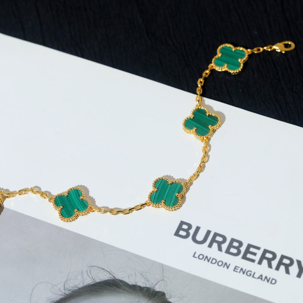Van Cleef & Arpels CLOVER 5 MOTIF MALACHITE PINK GOLD BRACELET