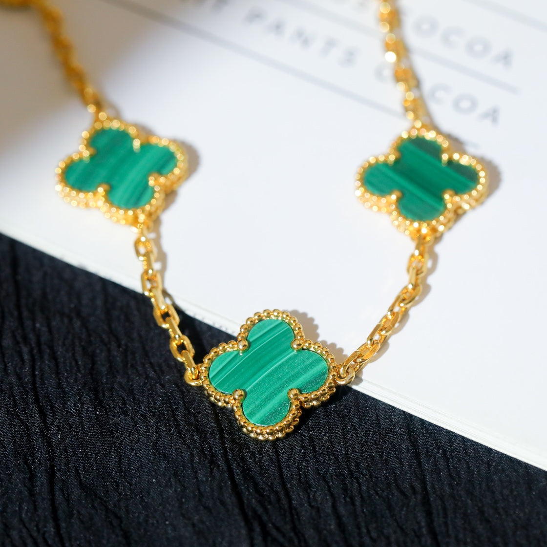 Van Cleef & Arpels CLOVER 5 MOTIF MALACHITE PINK GOLD BRACELET