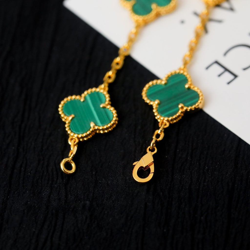 Van Cleef & Arpels CLOVER 5 MOTIF MALACHITE PINK GOLD BRACELET