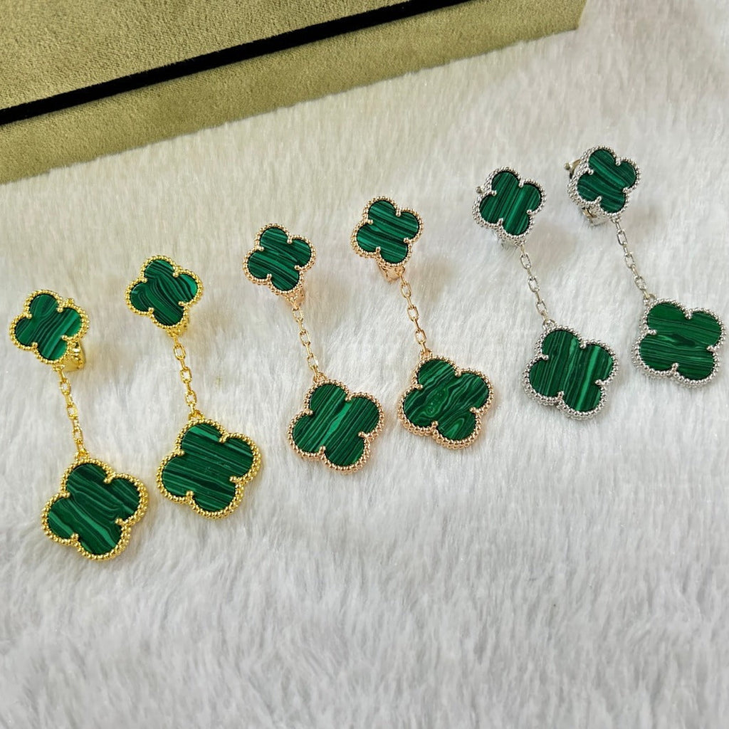 Van Cleef & Arpels CLOVER 2 MOTIF MALACHITE EARRINGS