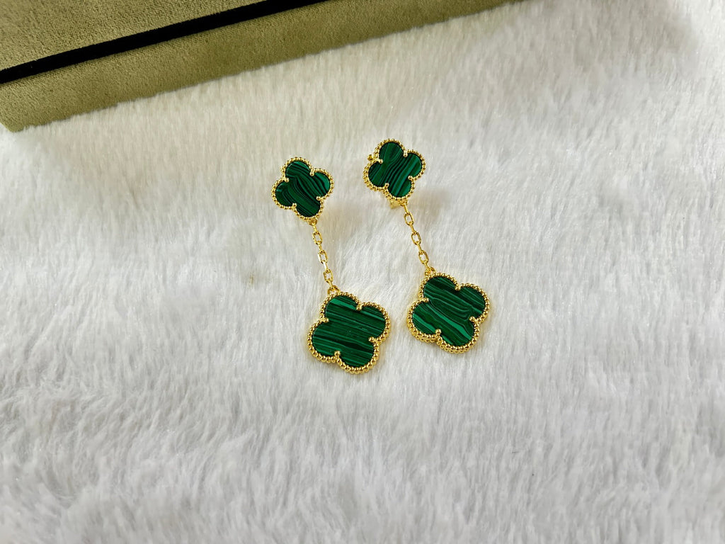 Van Cleef & Arpels CLOVER 2 MOTIF MALACHITE EARRINGS