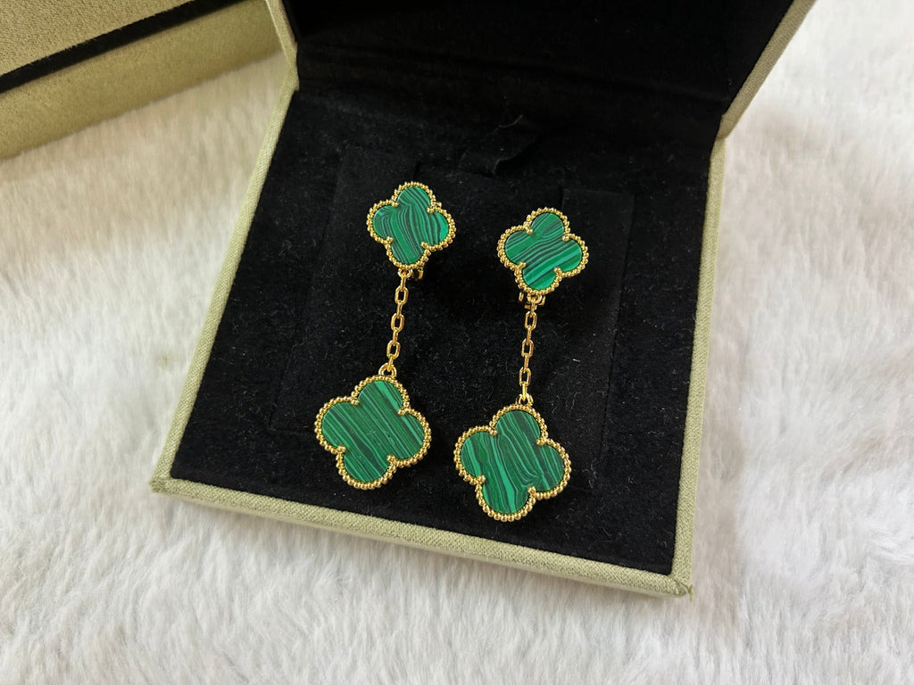 Van Cleef & Arpels CLOVER 2 MOTIF MALACHITE EARRINGS