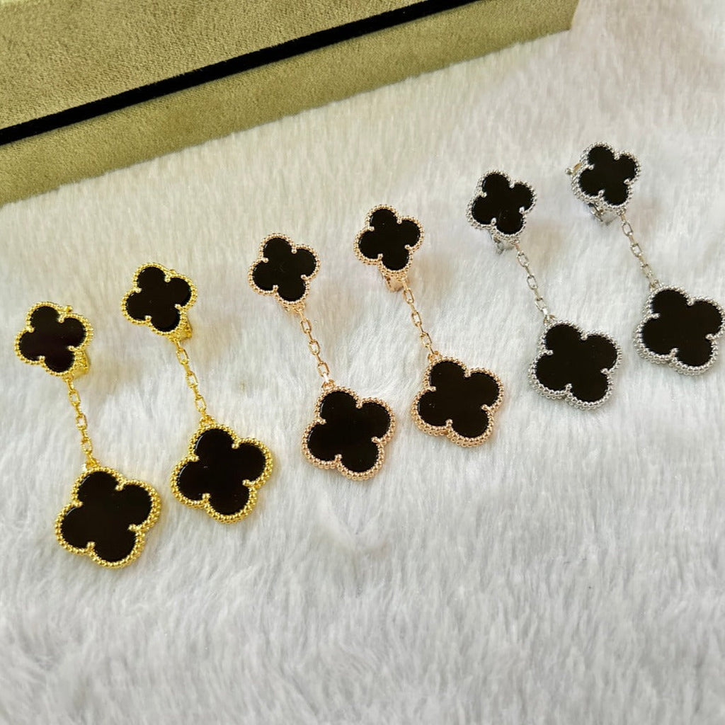 Van Cleef & Arpels CLOVER 2 MOTIF ONYX EARRINGS