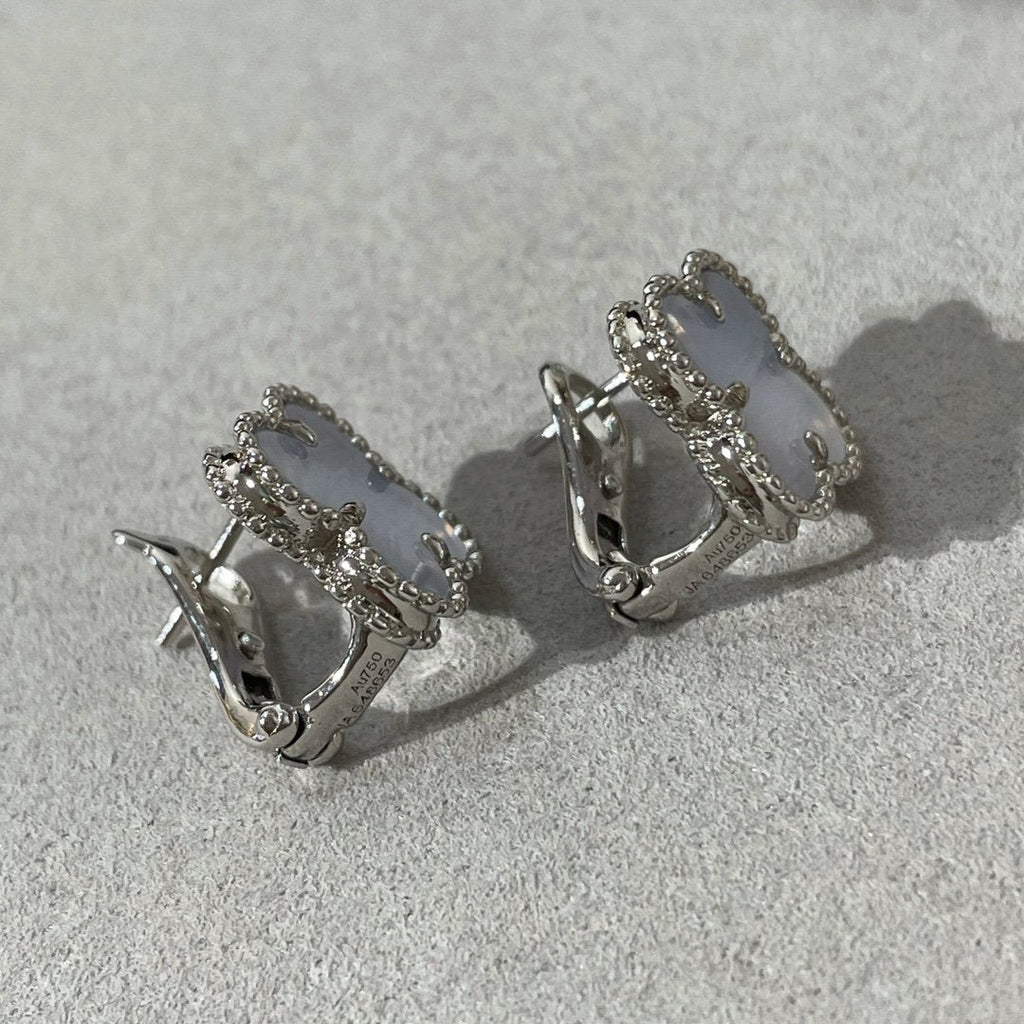 Van Cleef & Arpels CLOVER CHALCEDONY SILVER STUD EARRINGS