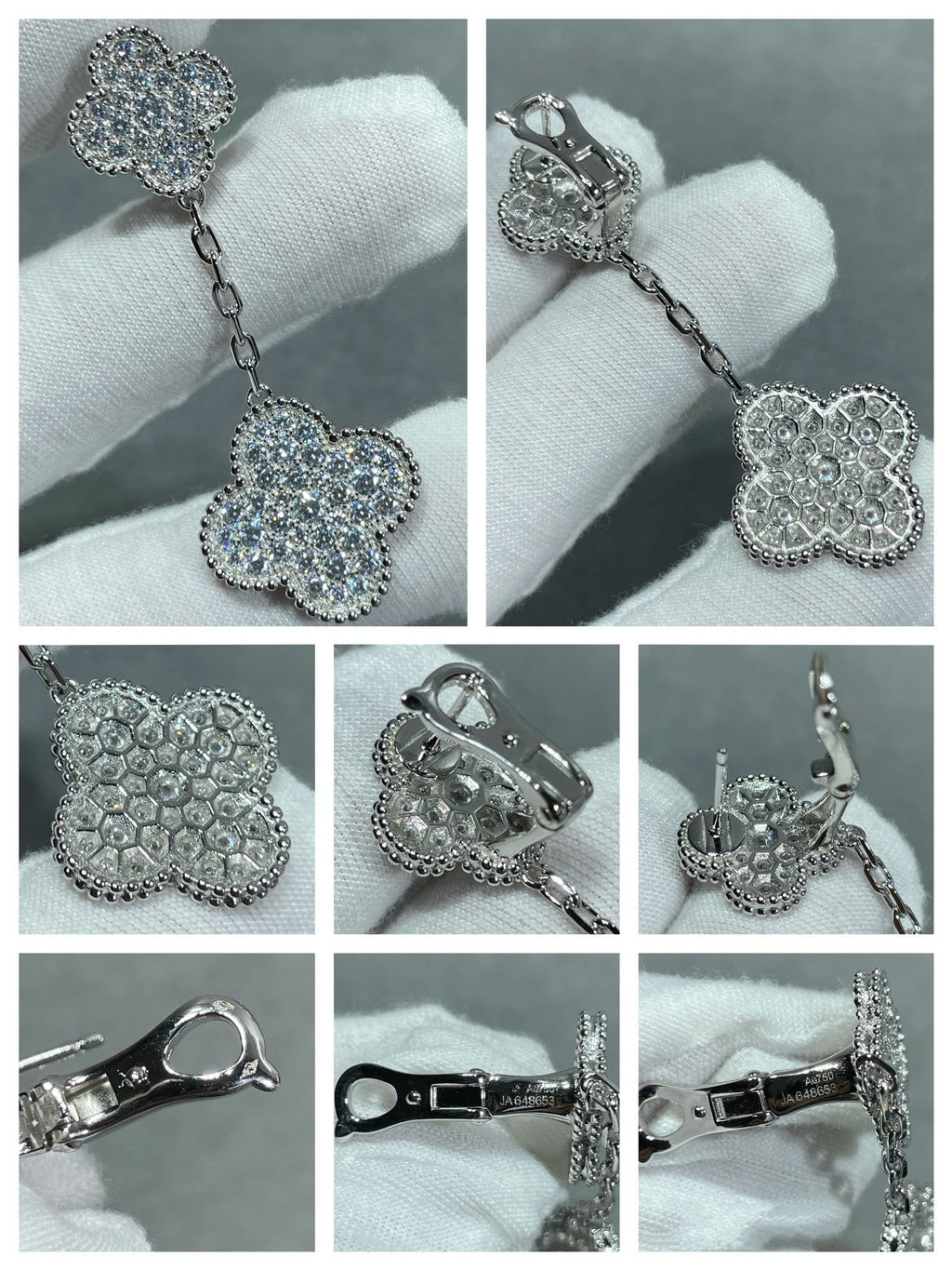 Van Cleef & Arpels CLOVER 2 MOTIFS DIAMOND PAVED SILVER EARRINGS