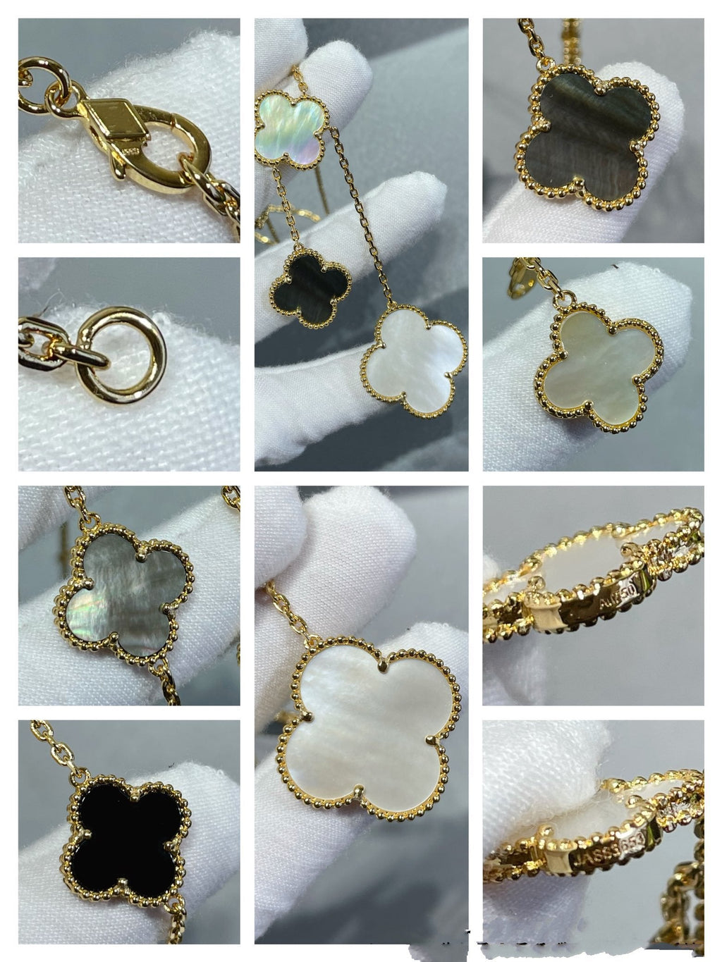 Van Cleef & Arpels CLOVER 6 MOTIF MOP ONYX GOLD NECKLACE