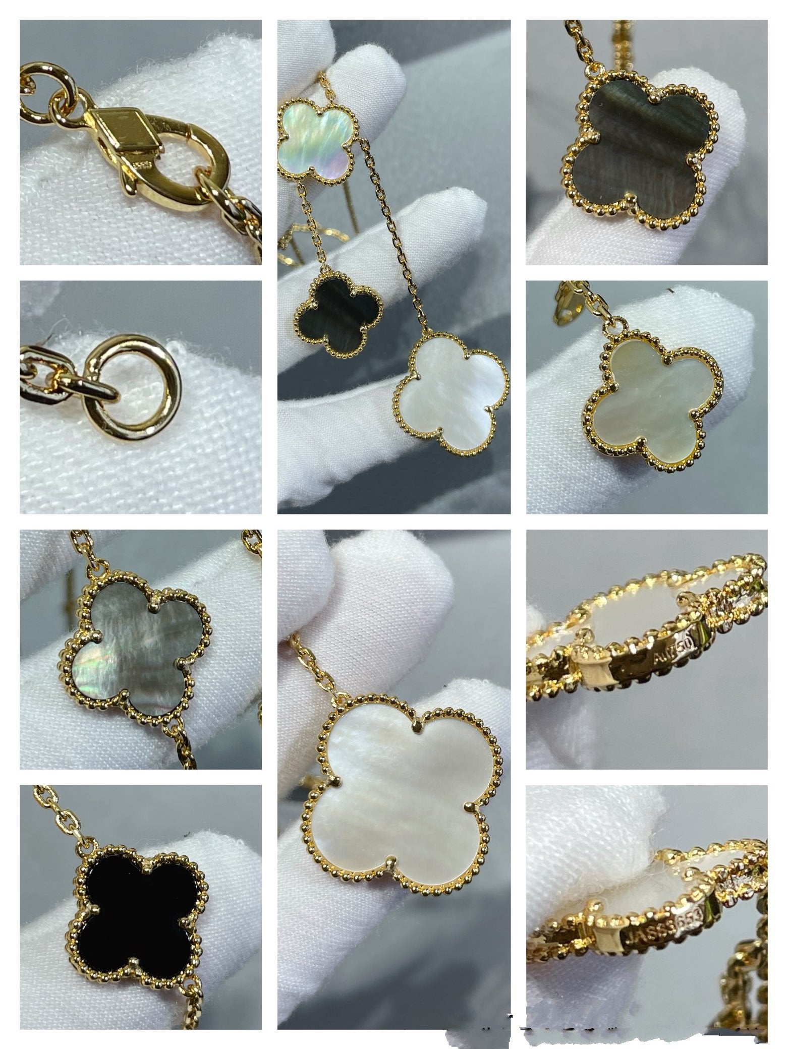 Van Cleef & Arpels CLOVER 6 MOTIF MOP ONYX GOLD NECKLACE