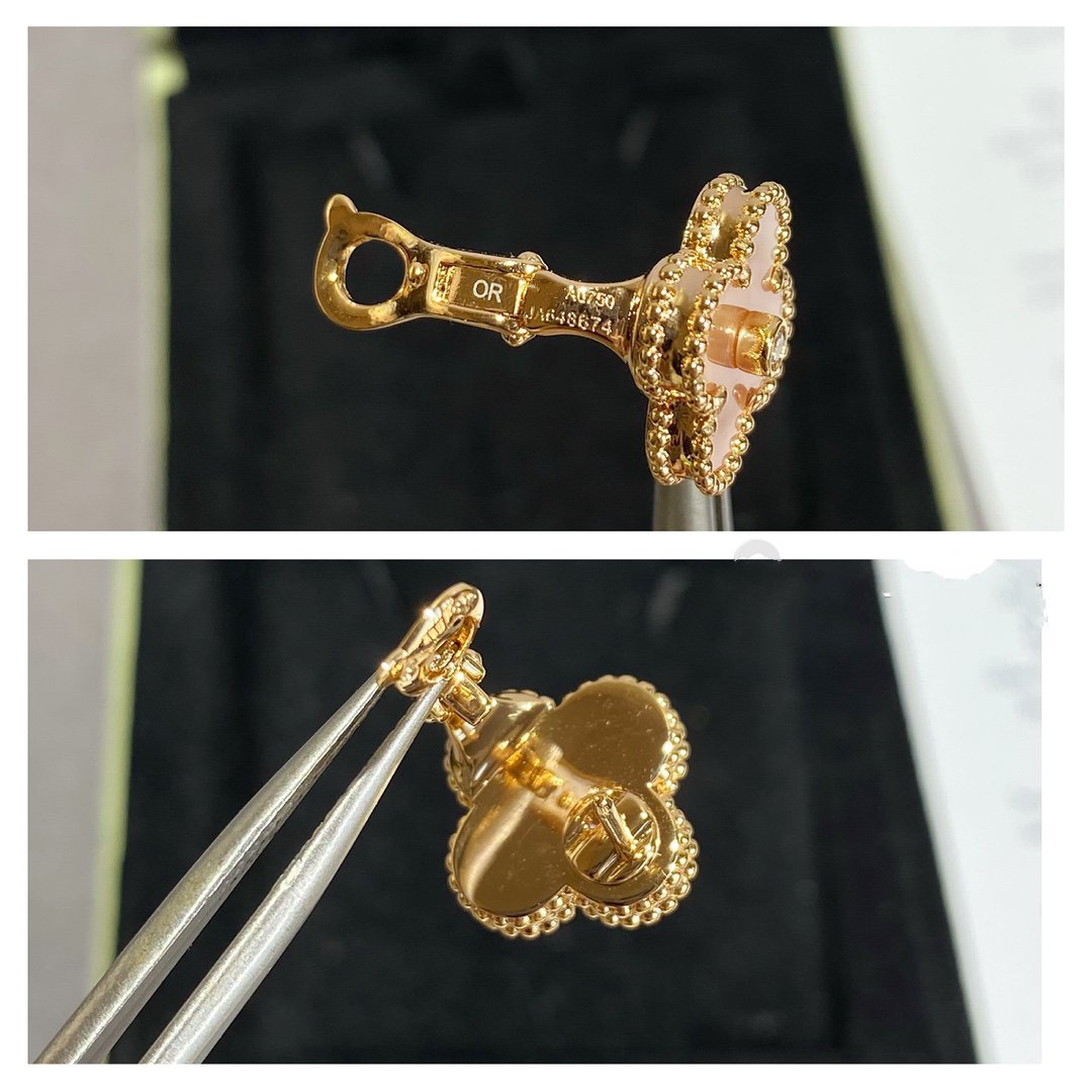 Van Cleef & Arpels CLOVER PINK MOP 1 DIAMOND STUD EARRINGS