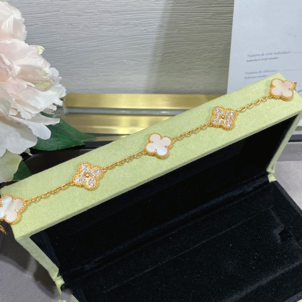Van Cleef & Arpels CLOVER 5 MOTIF DIAMOND PINK MOP PINK GOLD BRACELET
