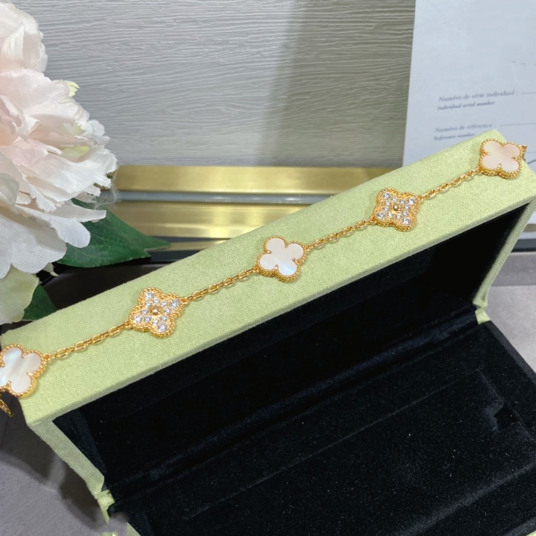 Van Cleef & Arpels CLOVER 5 MOTIF DIAMOND PINK MOP PINK GOLD BRACELET