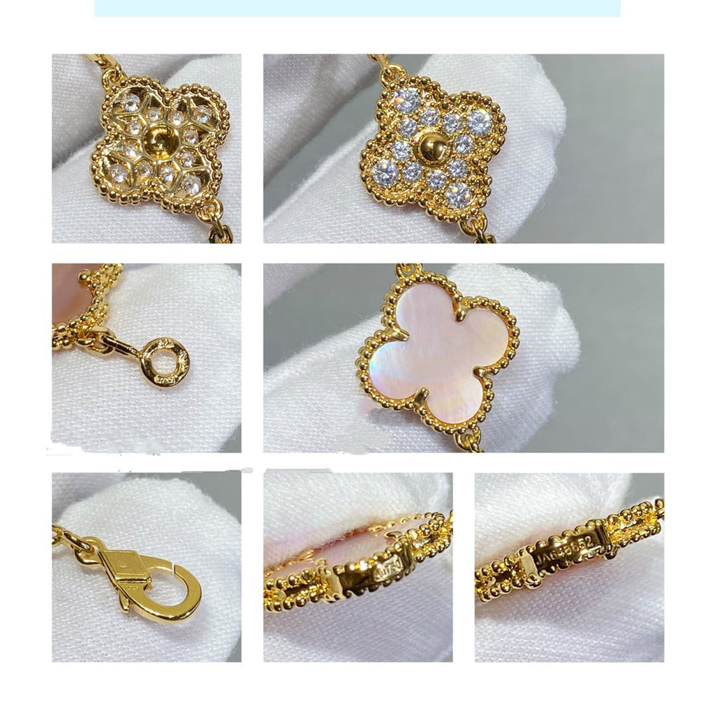 Van Cleef & Arpels CLOVER 5 MOTIF DIAMOND PINK MOP PINK GOLD BRACELET