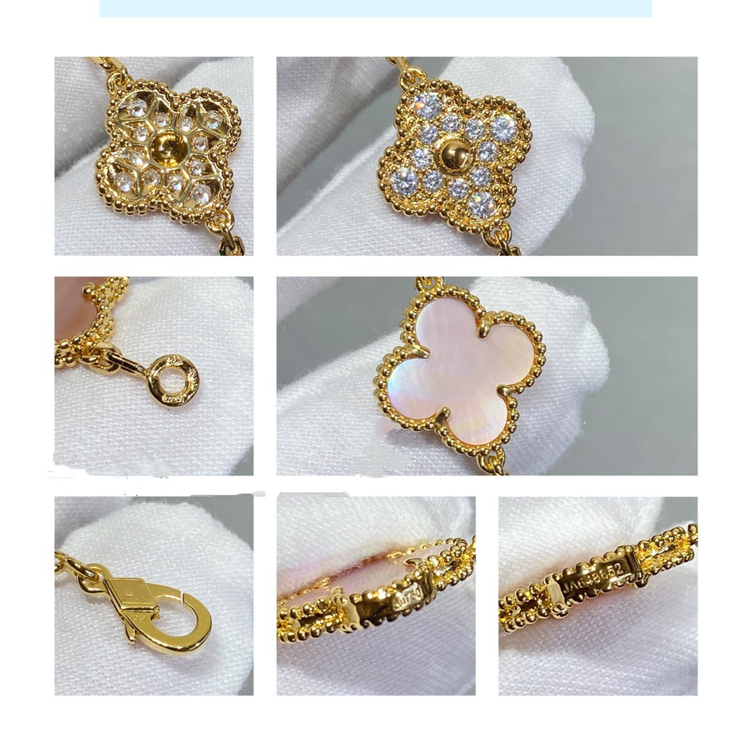 Van Cleef & Arpels CLOVER 5 MOTIF DIAMOND PINK MOP PINK GOLD BRACELET