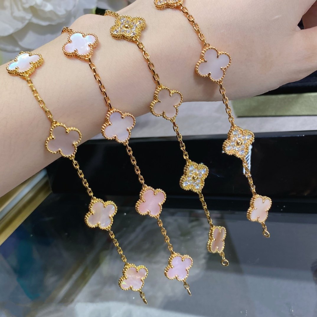 Van Cleef & Arpels CLOVER 5 MOTIF DIAMOND PINK MOP PINK GOLD BRACELET