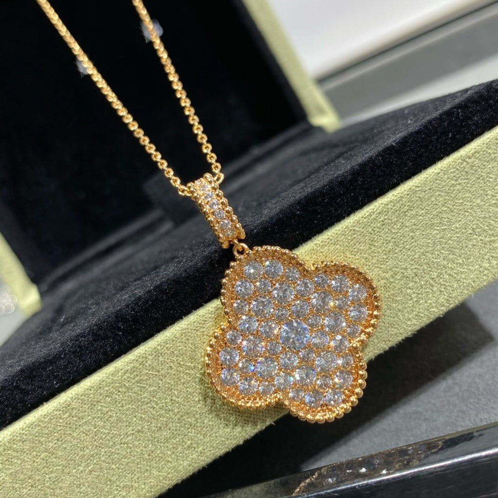 Van Cleef & Arpels CLOVER LARGE PEDANT DIAMOND PAVED LONG NECKLACE