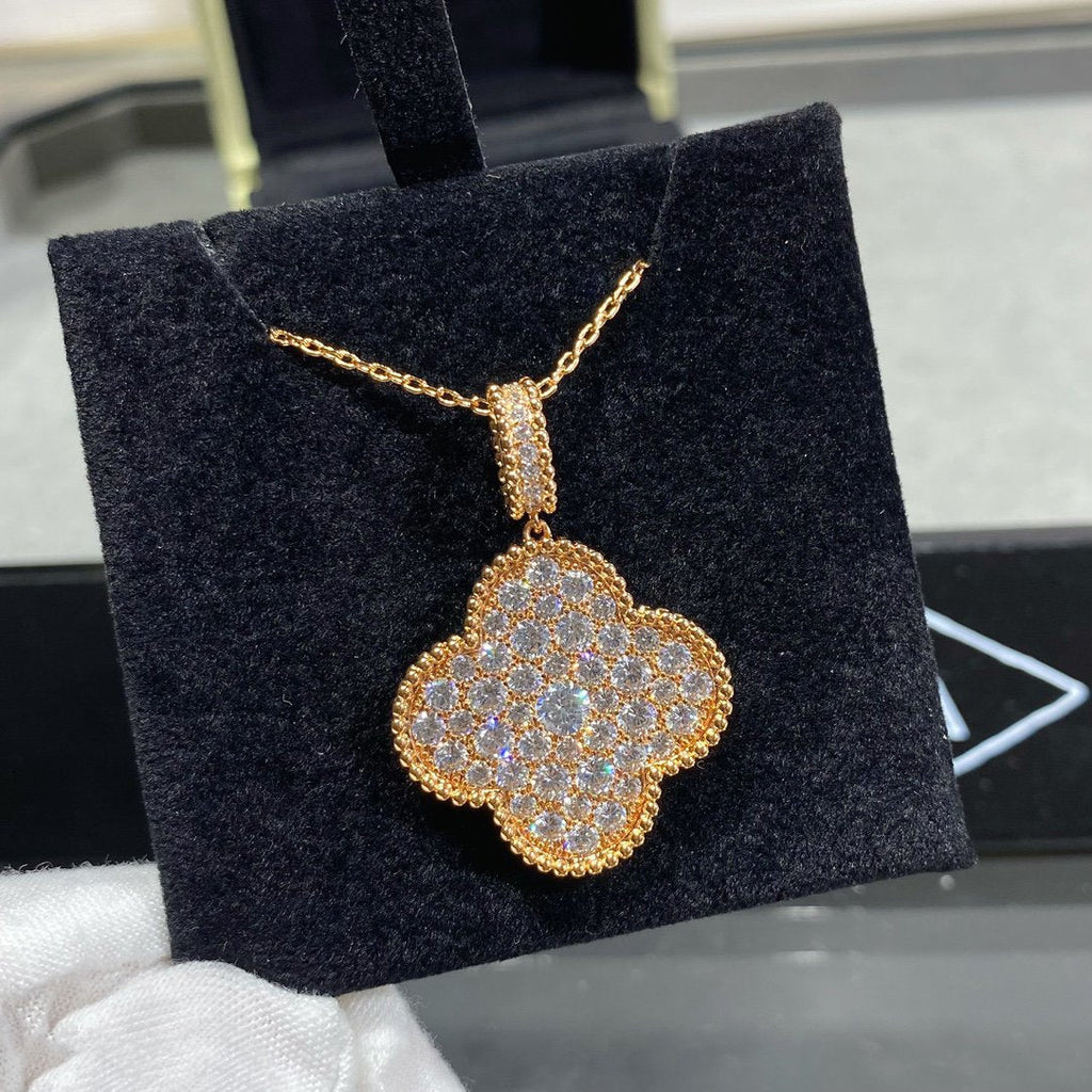 Van Cleef & Arpels CLOVER LARGE PEDANT DIAMOND PAVED LONG NECKLACE