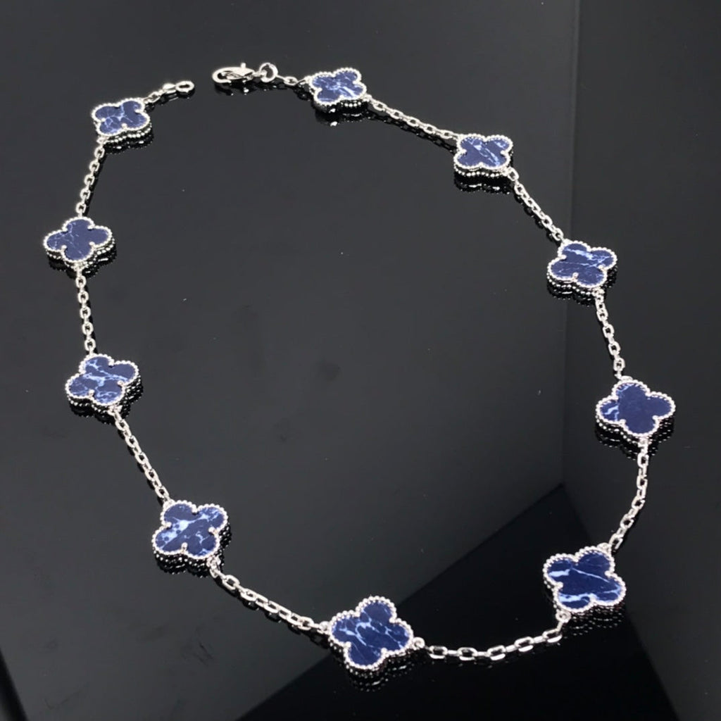 Van Cleef & Arpels CLOVER 10 MOTIF SILVER PIETERSITE NECKLACE