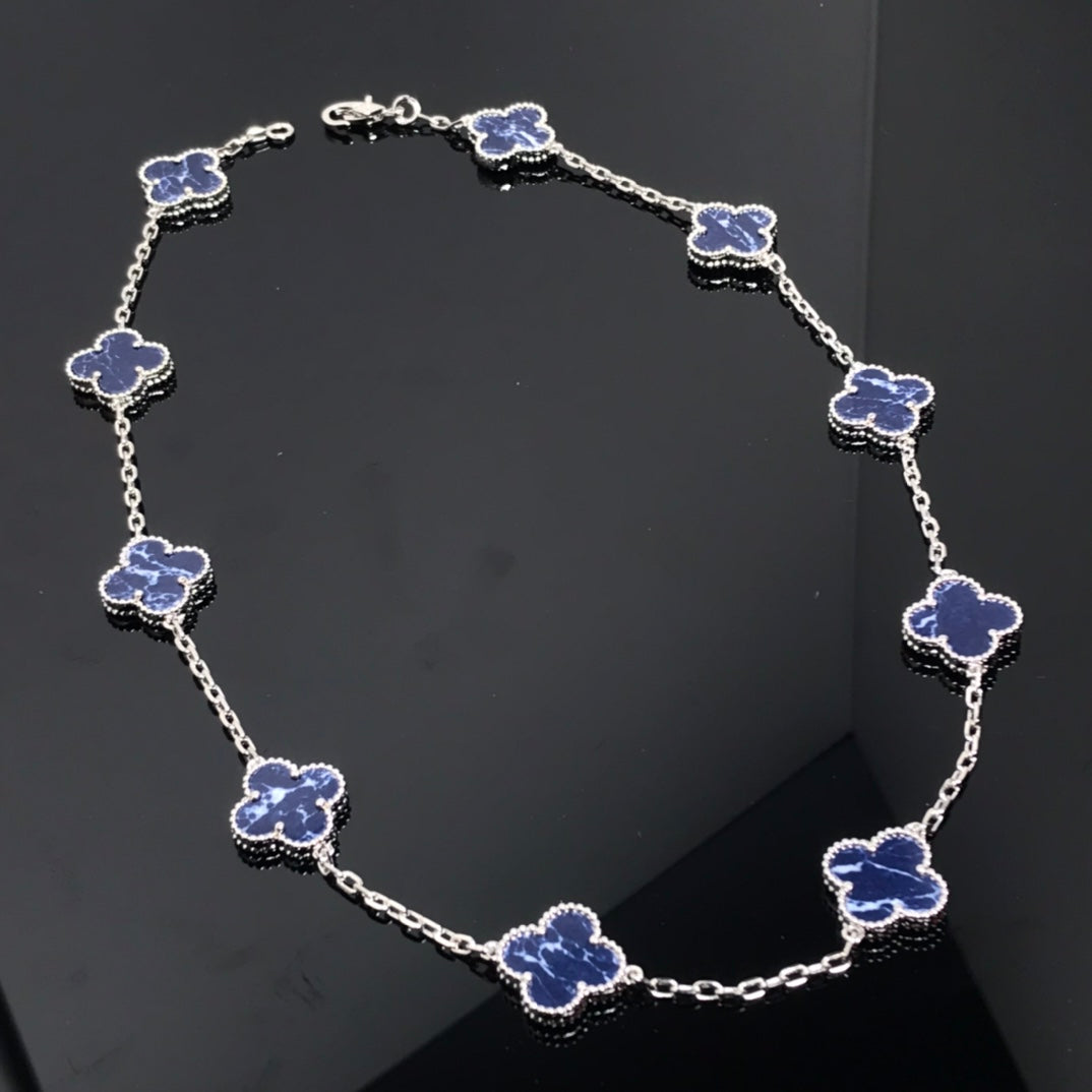 Van Cleef & Arpels CLOVER 10 MOTIF SILVER PIETERSITE NECKLACE