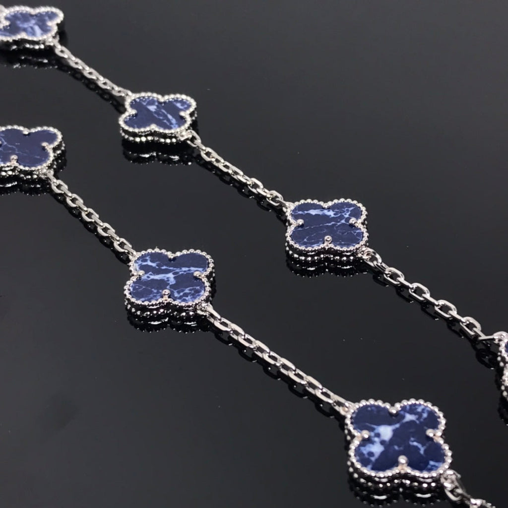 Van Cleef & Arpels CLOVER 10 MOTIF SILVER PIETERSITE NECKLACE