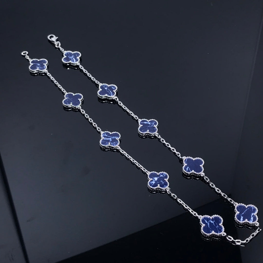 Van Cleef & Arpels CLOVER 10 MOTIF SILVER PIETERSITE NECKLACE
