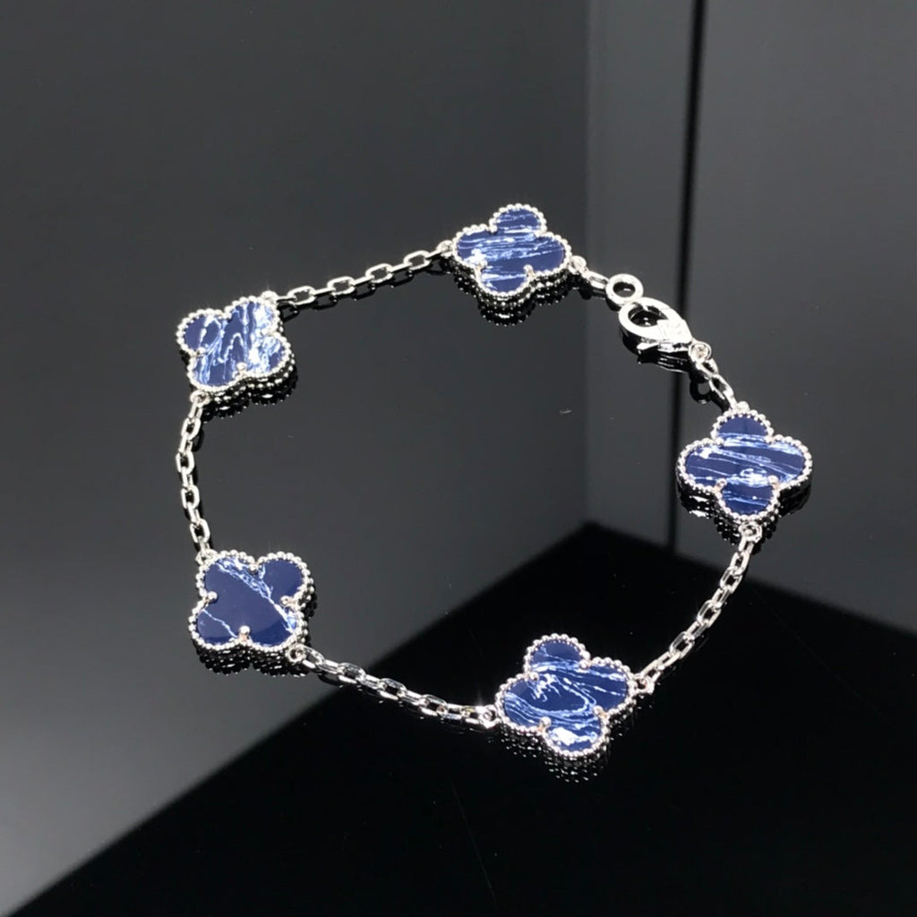 Van Cleef & Arpels CLOVER 5 MOTIF PIETERSITE SILVER BRACELET