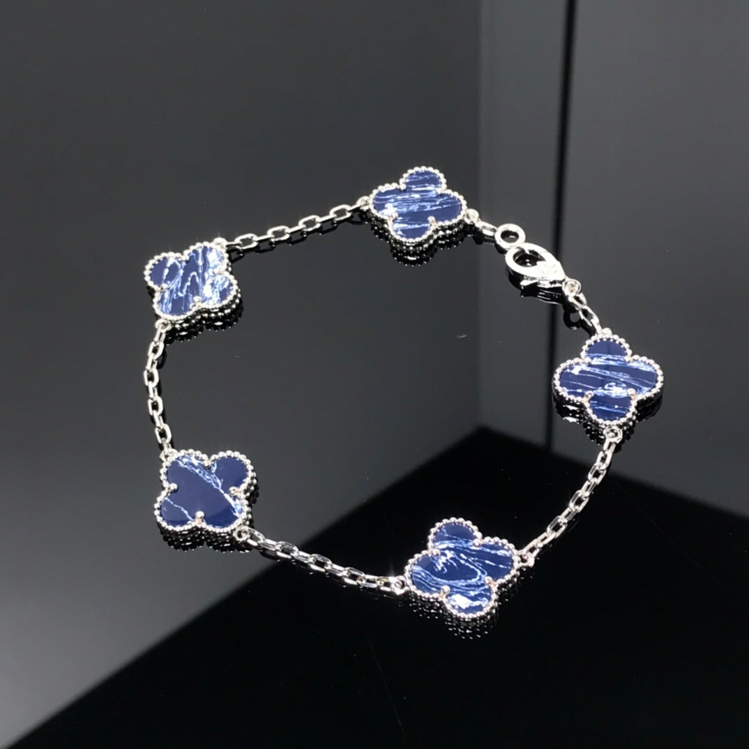 Van Cleef & Arpels CLOVER 5 MOTIF PIETERSITE SILVER BRACELET