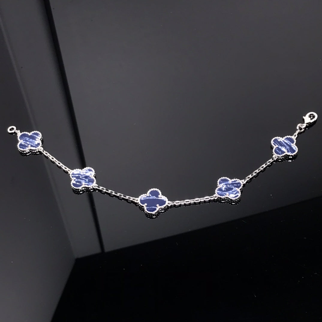Van Cleef & Arpels CLOVER 5 MOTIF PIETERSITE SILVER BRACELET