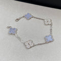 Van Cleef & Arpels CLOVER 5 MOTIF SILVER CHALCEDONY DIAMOND BRACELET