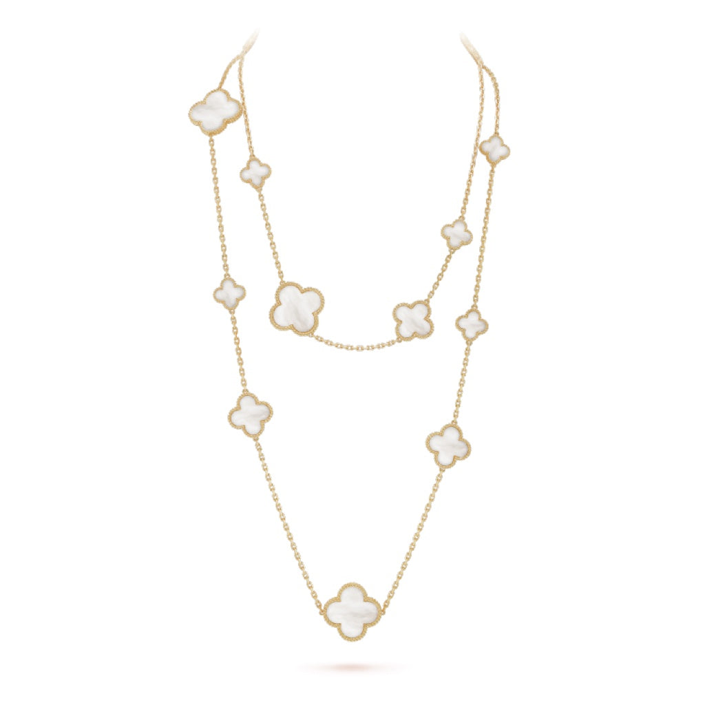 Van Cleef & Arpels CLOVER 16 MOTIF WHITE MOP GOLD NECKLACE
