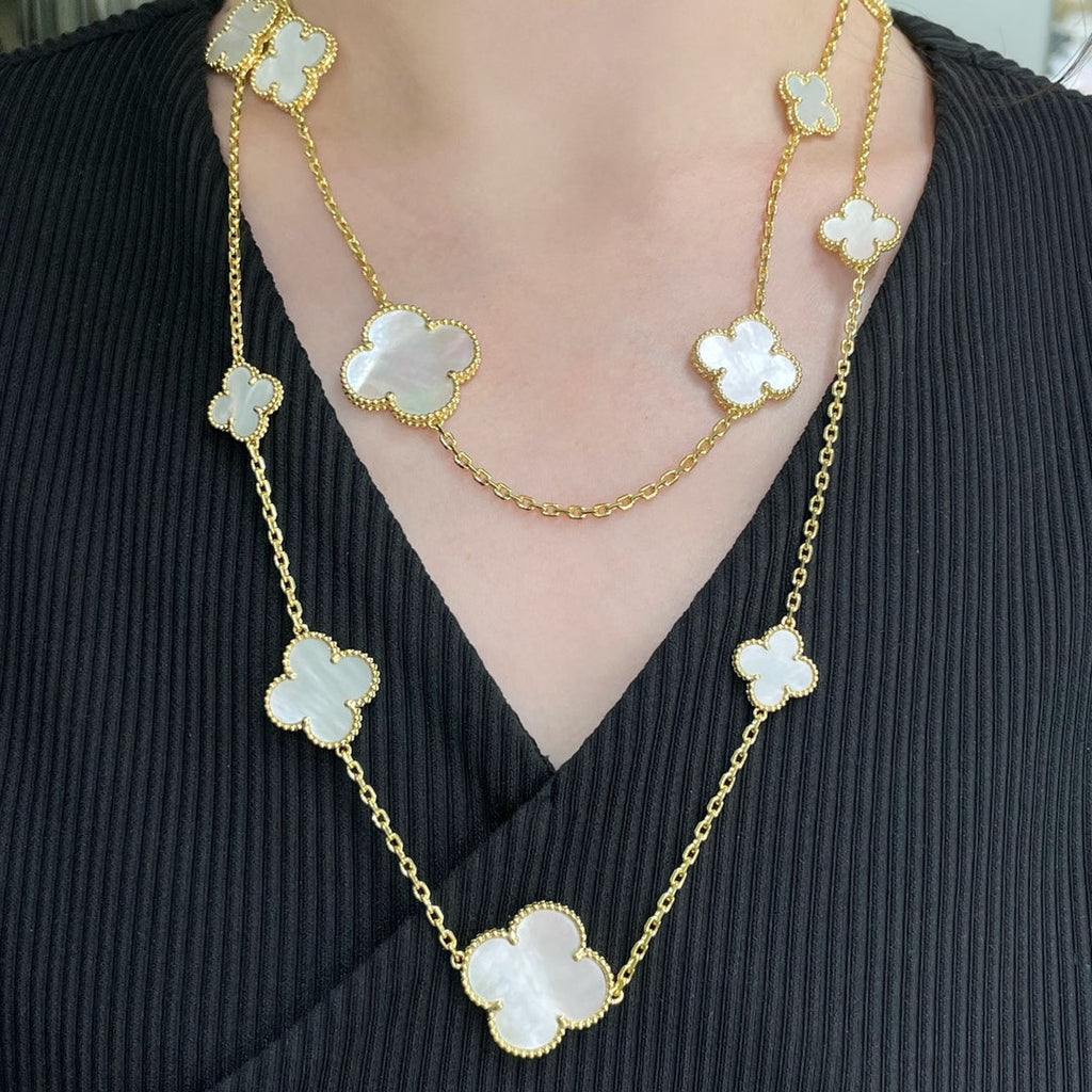 Van Cleef & Arpels CLOVER 16 MOTIF WHITE MOP GOLD NECKLACE