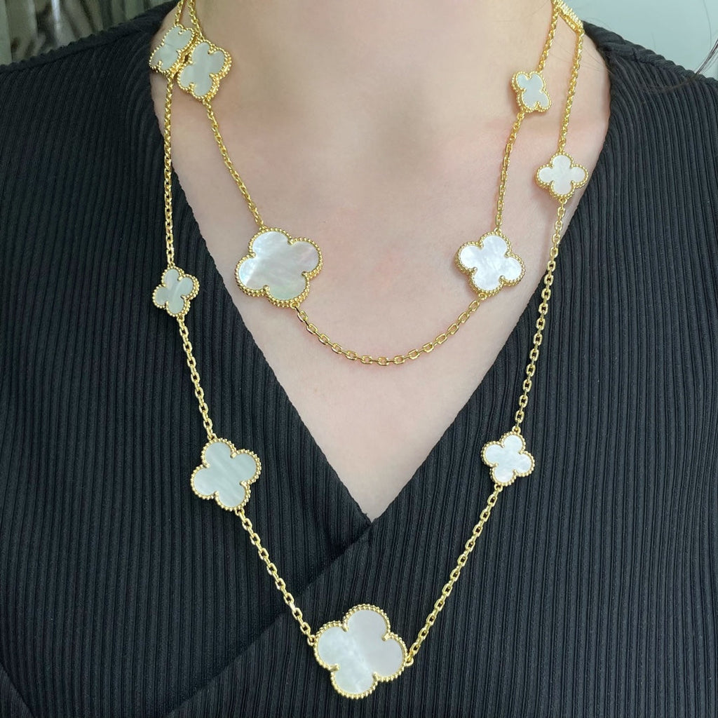 Van Cleef & Arpels CLOVER 16 MOTIF WHITE MOP GOLD NECKLACE