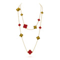 Van Cleef & Arpels CLOVER 16 MOTIF CARNELIAN TIGER EYE PINK GOLD NECKLACE