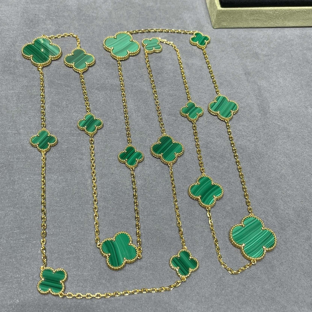 Van Cleef & Arpels CLOVER 16 MOTIF MALACHITE PINK GOLD NECKLACE