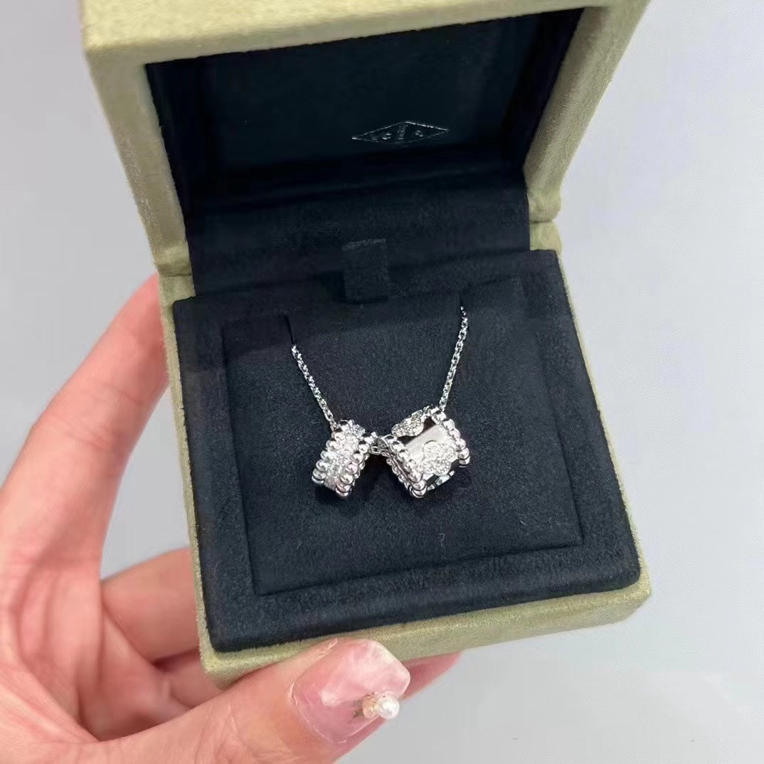 Van Cleef & Arpels PERLEE DOUBLE PENDANT SILVER DIAMOND NECKLACE