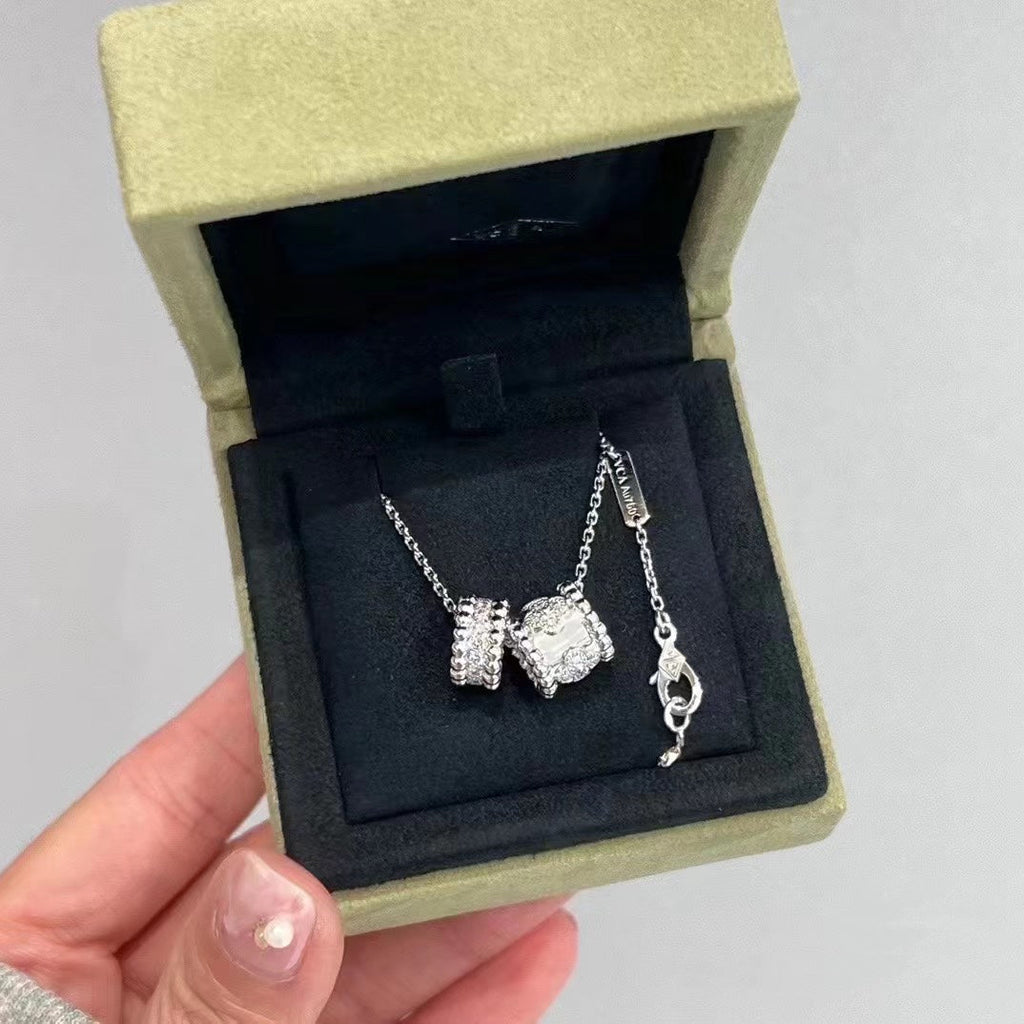 Van Cleef & Arpels PERLEE DOUBLE PENDANT SILVER DIAMOND NECKLACE