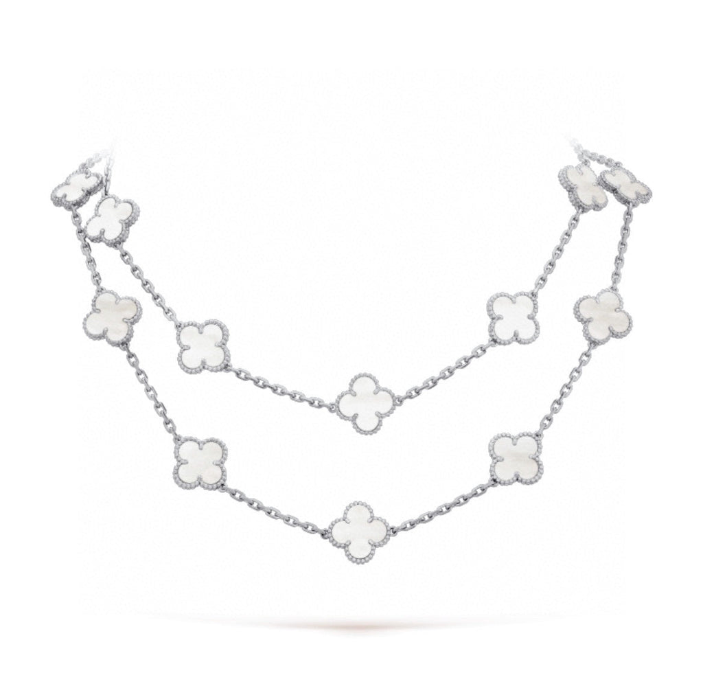 Van Cleef & Arpels CLOVER 20 MOTIF WHITE MOP 86CM SILVER NECKLACE
