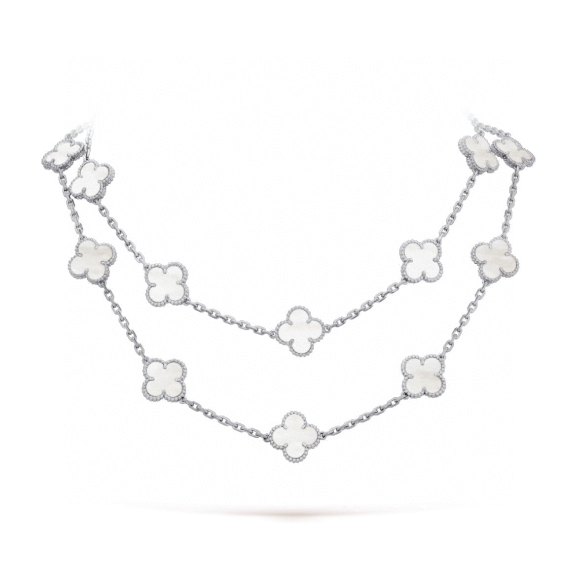 Van Cleef & Arpels CLOVER 20 MOTIF WHITE MOP 86CM SILVER NECKLACE