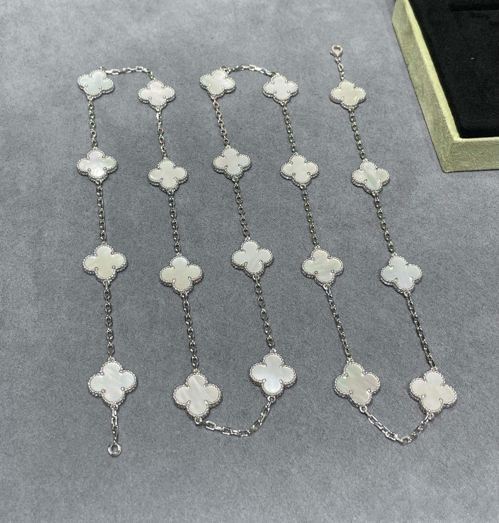 Van Cleef & Arpels CLOVER 20 MOTIF WHITE MOP 86CM SILVER NECKLACE