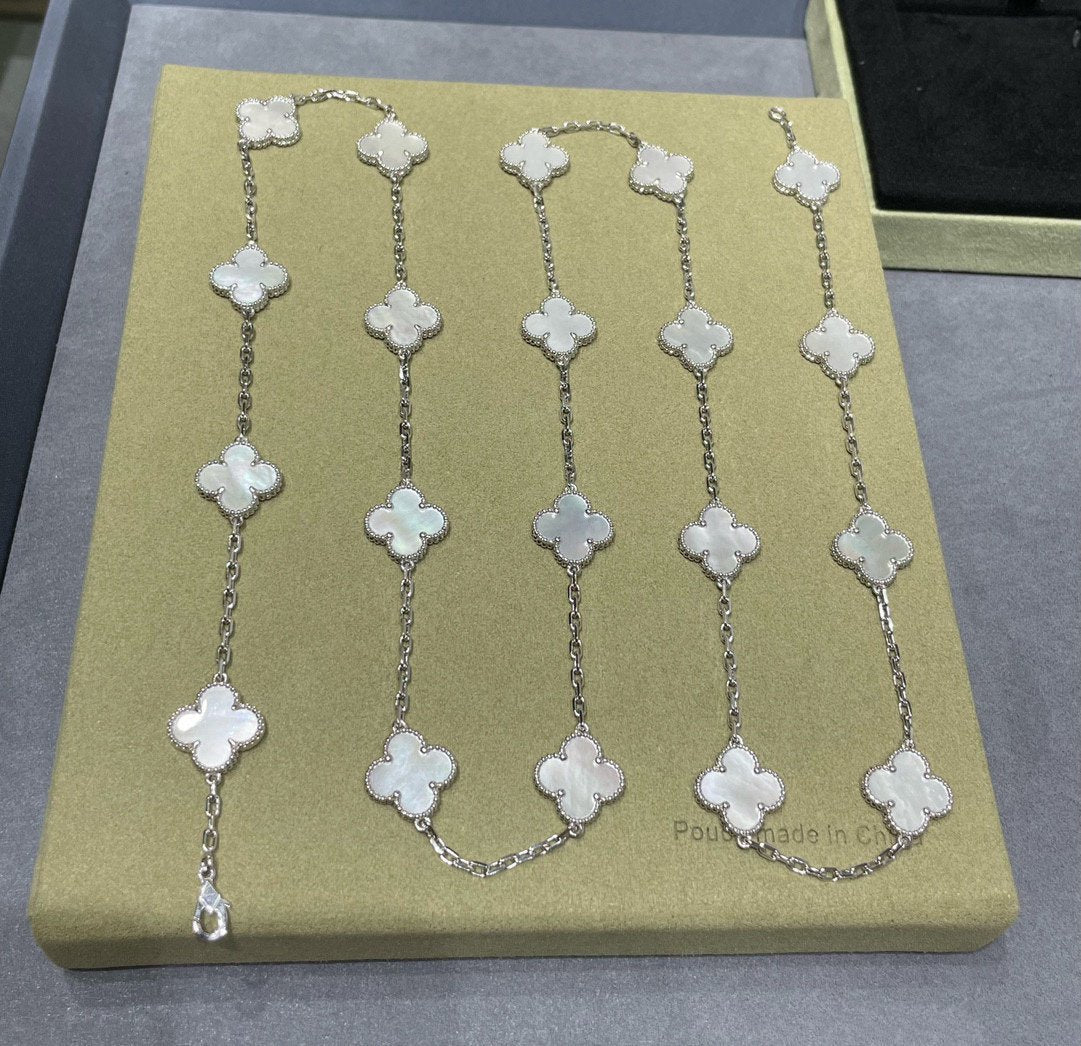 Van Cleef & Arpels CLOVER 20 MOTIF WHITE MOP 86CM SILVER NECKLACE
