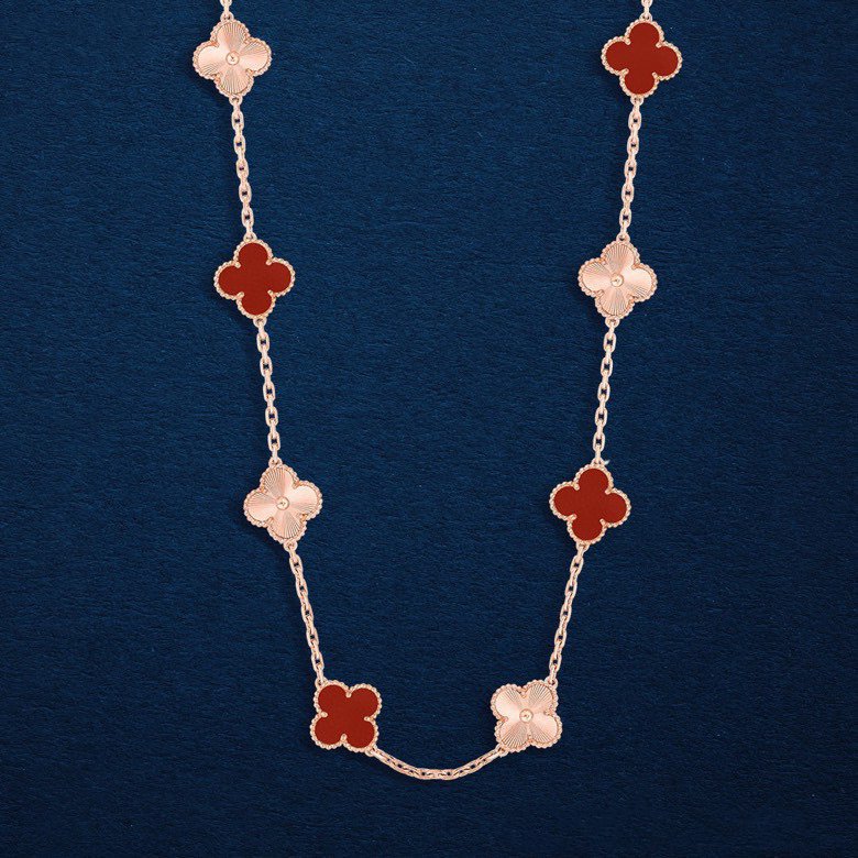 Van Cleef & Arpels CLOVER 20 MOTIF CARNELIAN 86CM NECKLACE