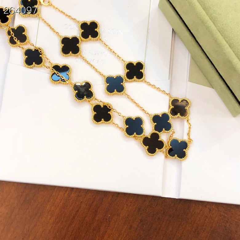 Van Cleef & Arpels CLOVER 20 MOTIF ONYX 86CM GOLD NECKLACE