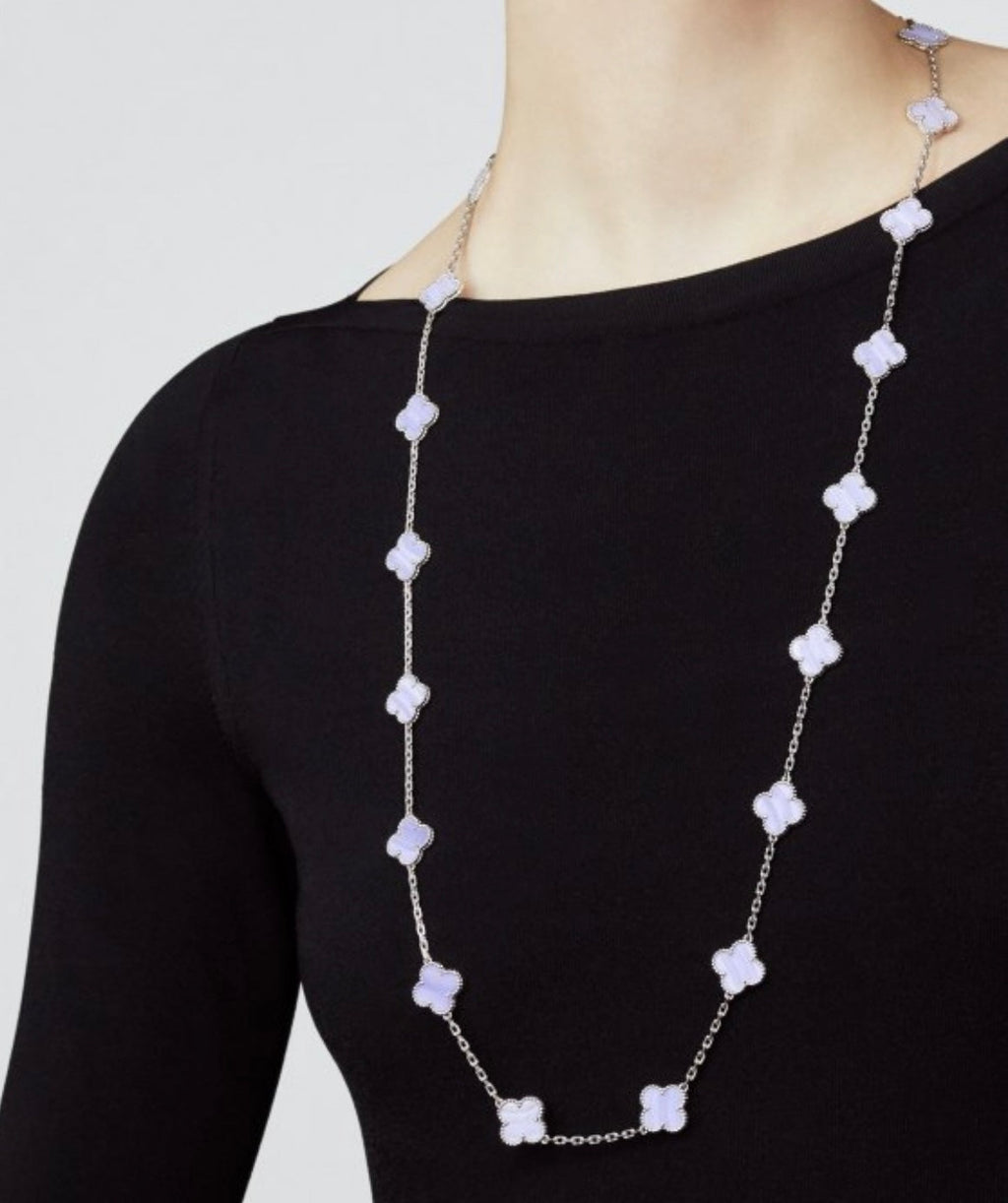 Van Cleef & Arpels CLOVER 20 MOTIF CHALCEDONY 86CM SILVER NECKLACE
