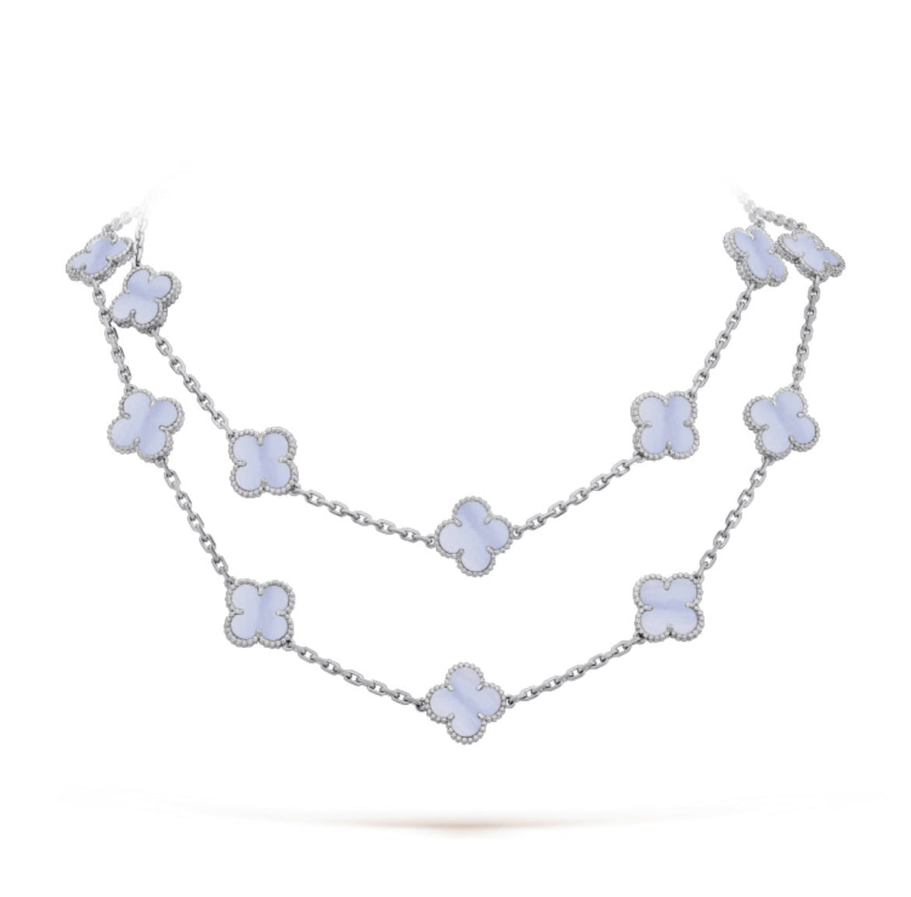 Van Cleef & Arpels CLOVER 20 MOTIF CHALCEDONY 86CM SILVER NECKLACE