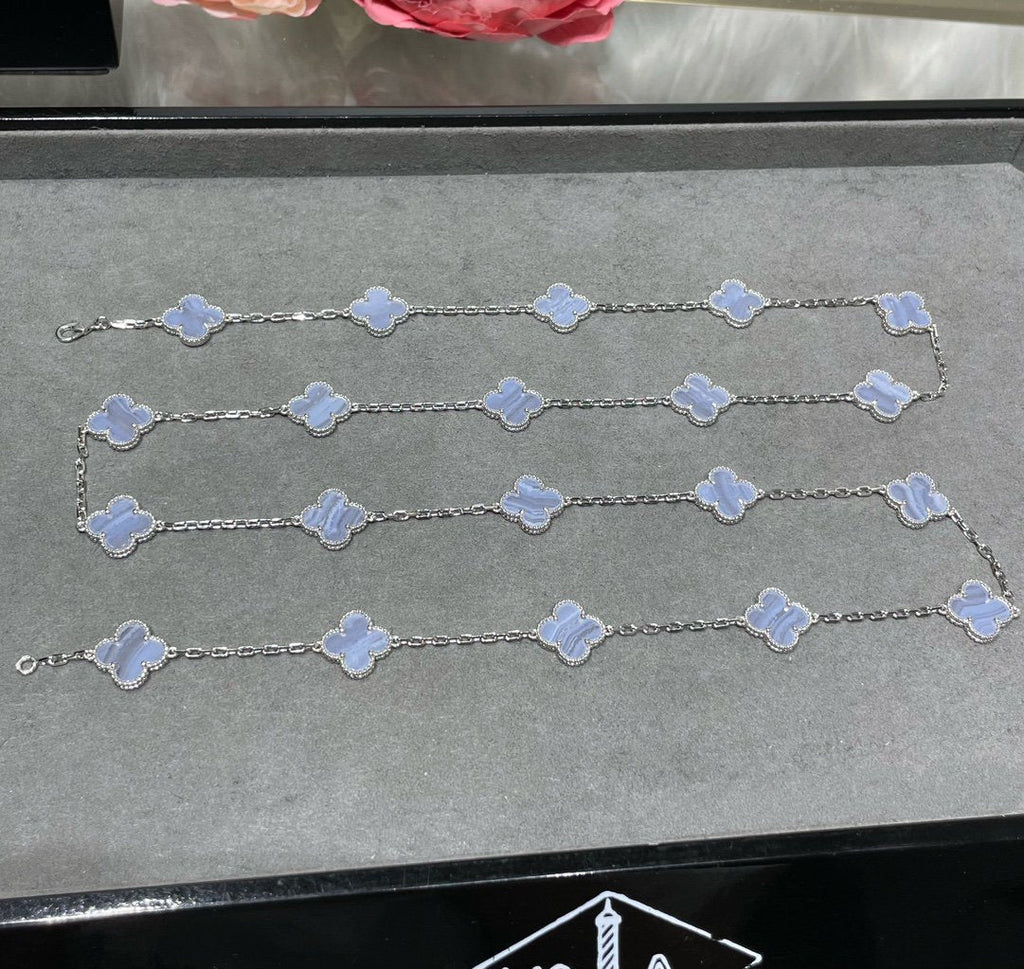 Van Cleef & Arpels CLOVER 20 MOTIF CHALCEDONY 86CM SILVER NECKLACE