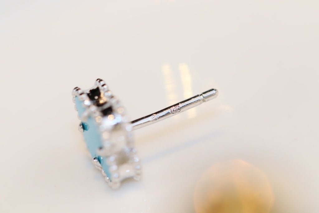 Van Cleef & Arpels CLOVER MINI TURQUOISE SILVER STUD EARRINGS