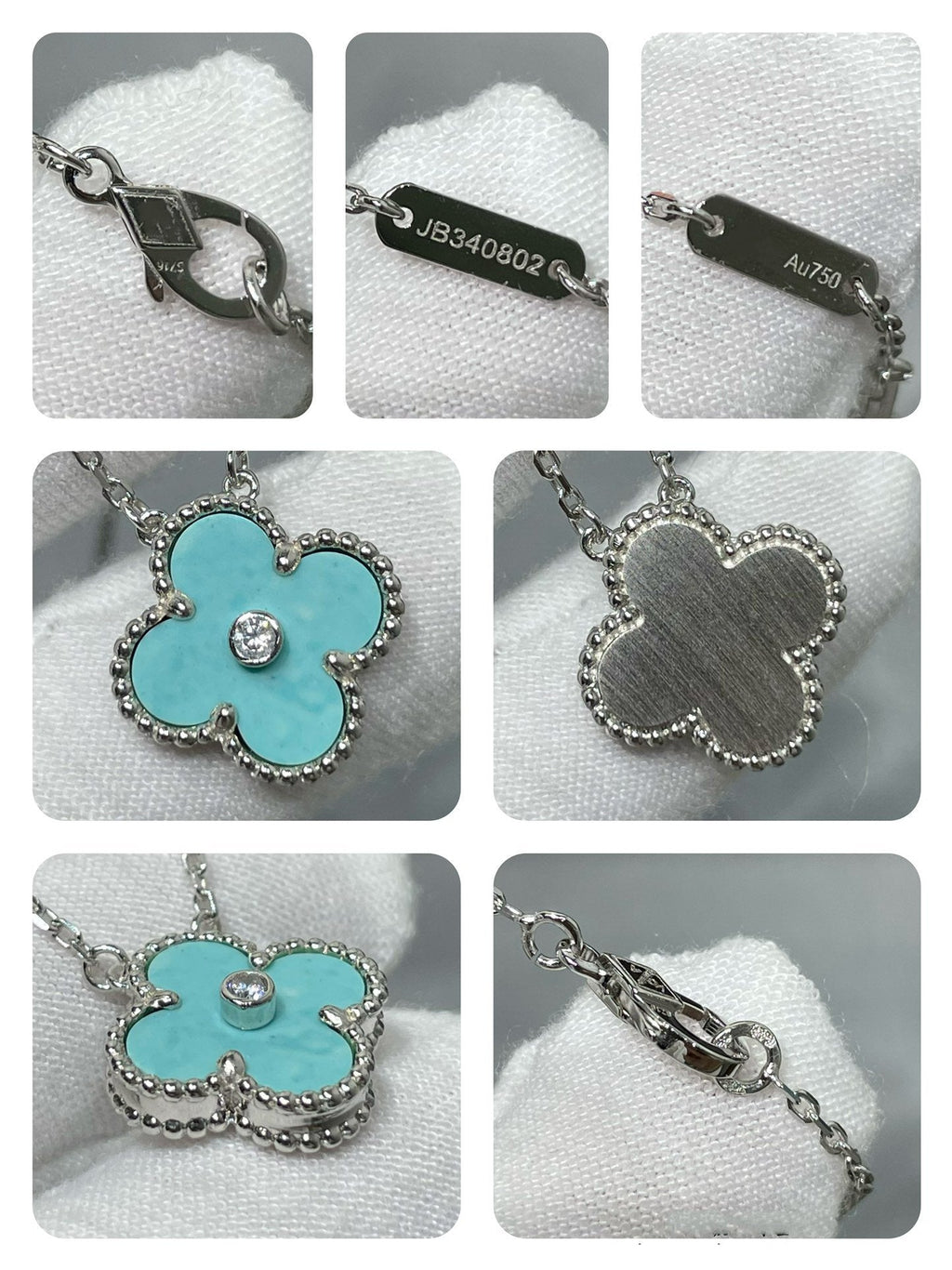 Van Cleef & Arpels CLOVER MEDIUM TURQUOISE 1 DIAMOND SILVER NECKLACE