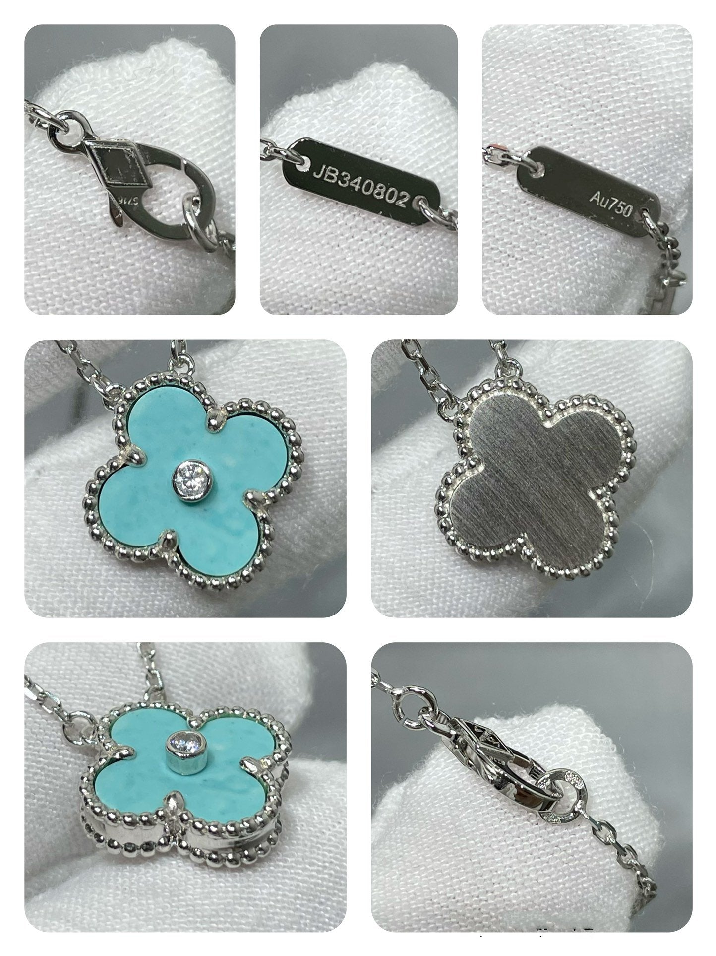 Van Cleef & Arpels CLOVER MEDIUM TURQUOISE 1 DIAMOND SILVER NECKLACE