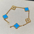 Van Cleef & Arpels CLOVER 5 MOTIF TURQUOISE DIAMOND GOLD BRACELET